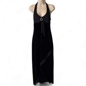 Vintage 90s Ruby Rox Black Velvet Halter Gown, Women's Size M